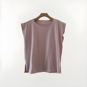 Eileen Fisher XXS Dusty Rose Pink Cap Sleeve Cotton Stretch Tee Side Slit Top